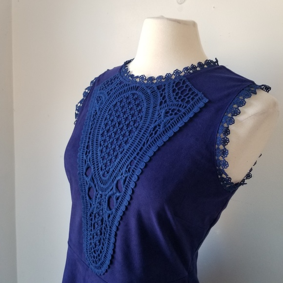 Blue Faux Suede Fit and Flare Dress SIZE MED - Picture 2 of 6